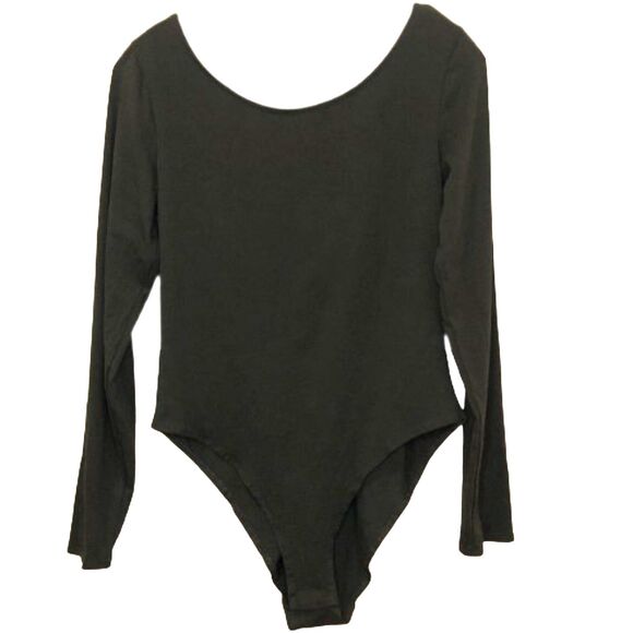 DIVIDED H & M SZ LARGE OLIVE GREEN LONG SLEEVE SCOOP BACK COTTON BLEND BODYSUIT - Picture 1 of 8